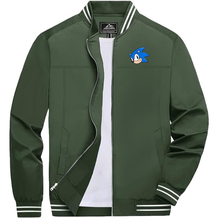 Men's Sonic the Hedgehog Lightweight Zip-Up Bomber Jacket with Ribbed Collar and Cuffs Versatile Casual Outerwear