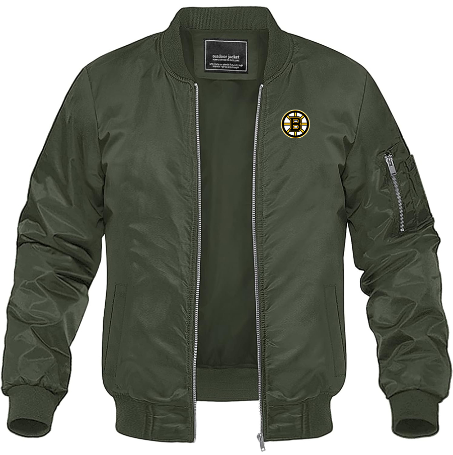 Men's NHL Boston Bruins Lightweight Bomber Jacket Windbreaker Softshell Varsity Jacket