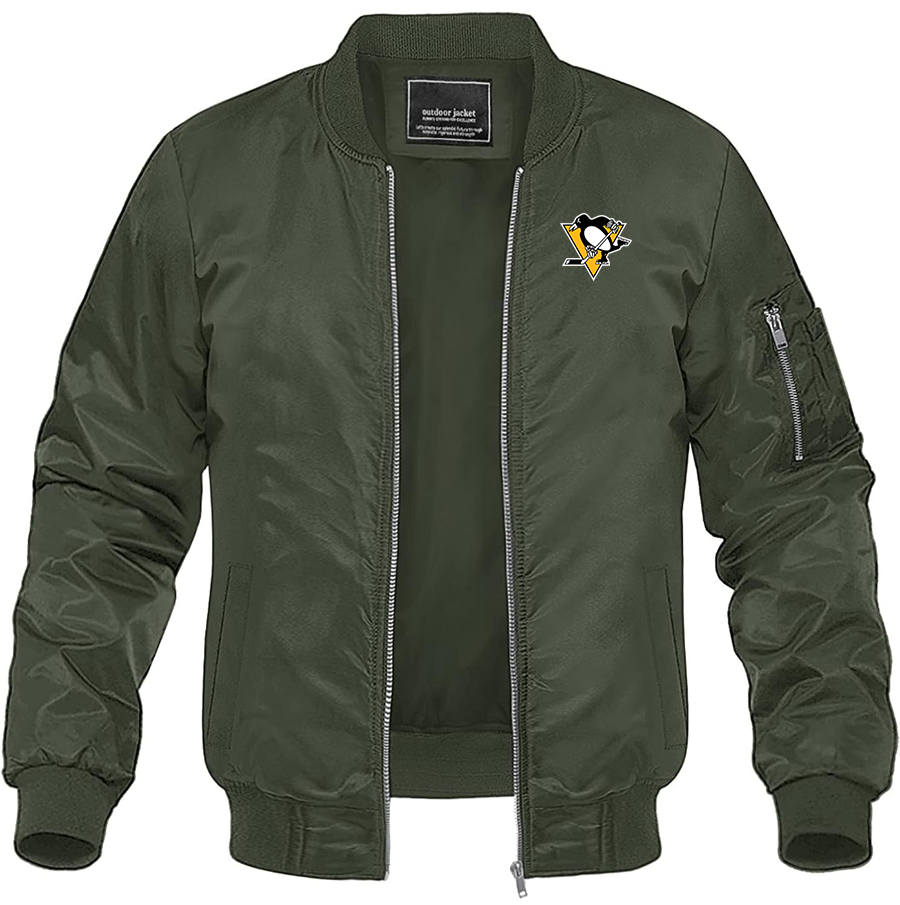 Men's NHL Pittsburgh Penguins Lightweight Bomber Jacket Windbreaker Softshell Varsity Jacket