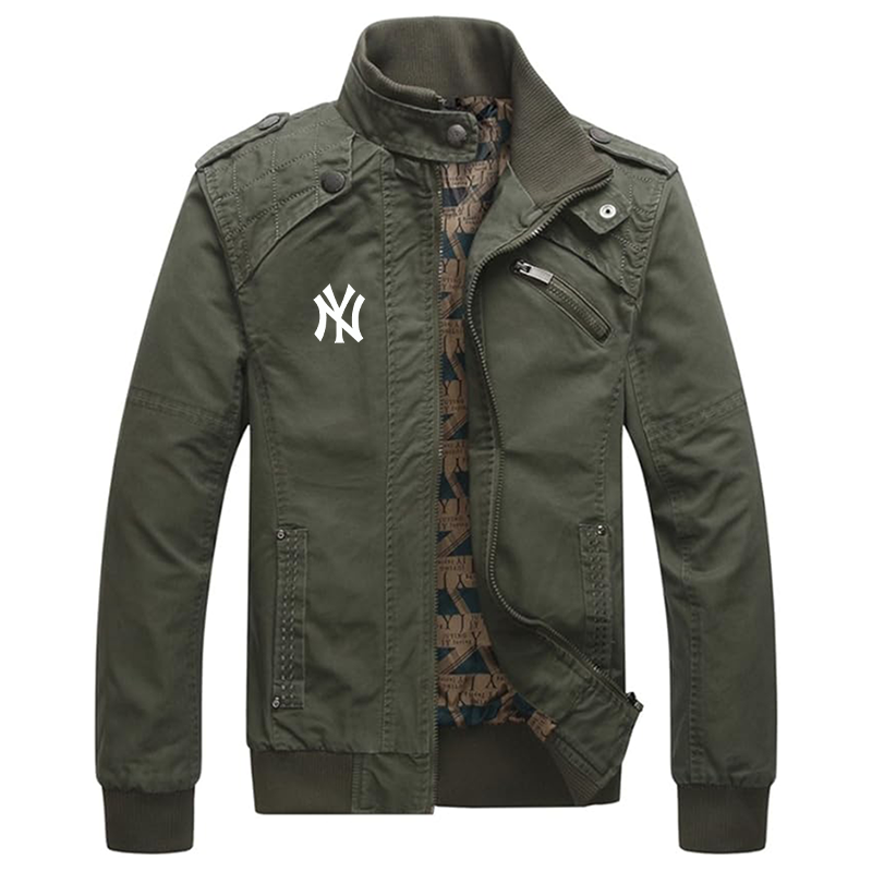Men's New York NY Yankees Dwar Casual Washed Cotton Military Outdoor Jackets with Shoulder Straps