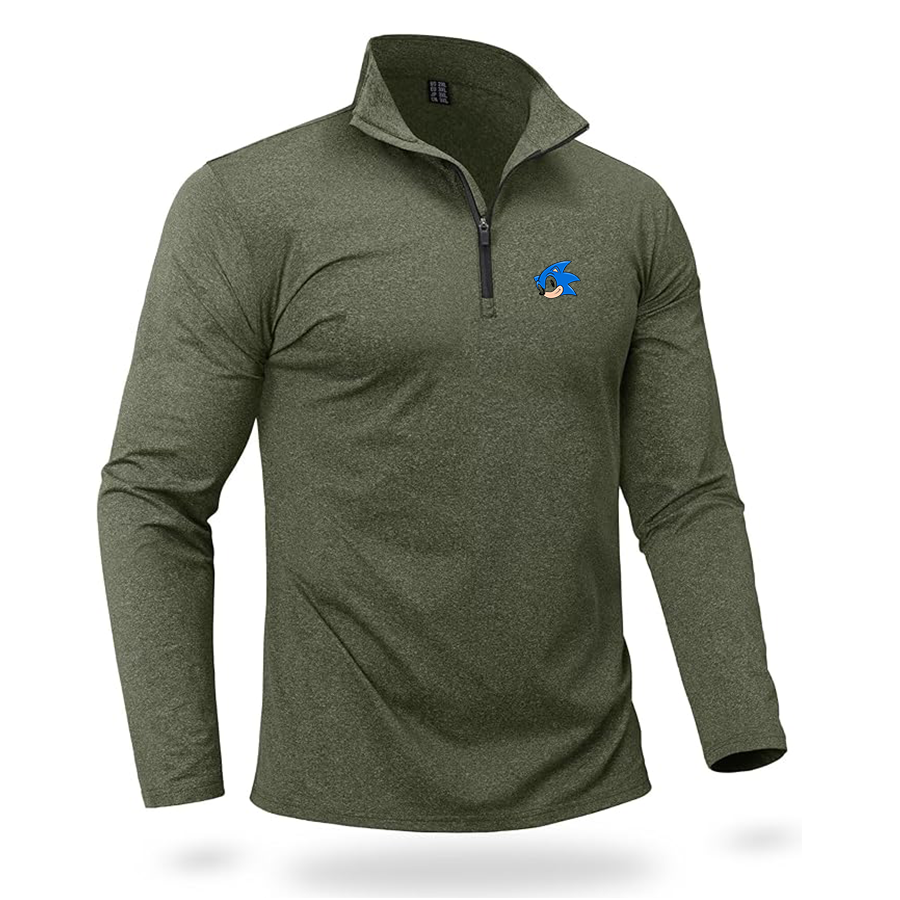 Men's Sonic the Hedgehog Quarter Zip Pullover Premium Fleece Lined Heather Long Sleeve Golf Shirts Midweight 1/4 Half Zip Sweatshirts
