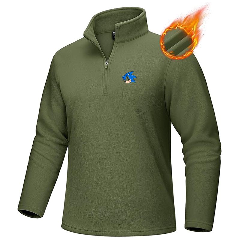 Men's Sonic the Hedgehog MAGCOMSEN Quarter-Zip Pullover Polar Fleece Sweatshirt Stand Collar Long Sleeve Shirt for Men Thermal Winter Fall