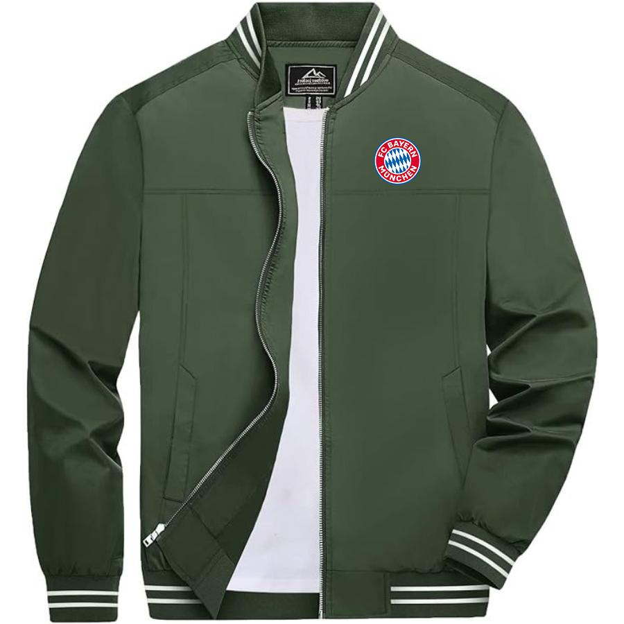 Men's FC Bayern Munich Lightweight Zip-Up Bomber Jacket with Ribbed Collar and Cuffs Versatile Casual Outerwear