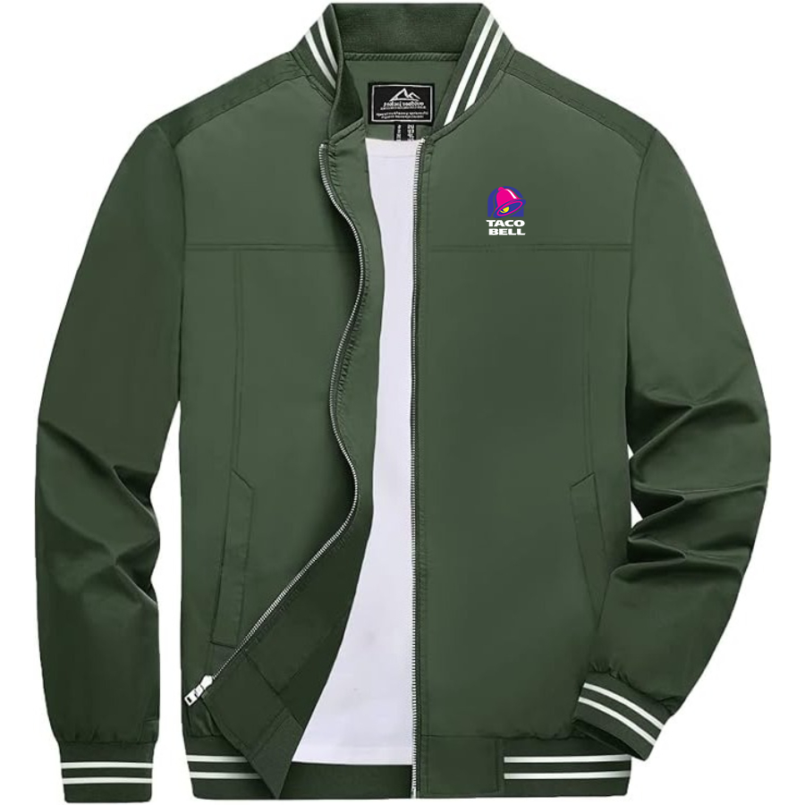 Men's Taco Bell Lightweight Zip-Up Bomber Jacket with Ribbed Collar and Cuffs Versatile Casual Outerwear