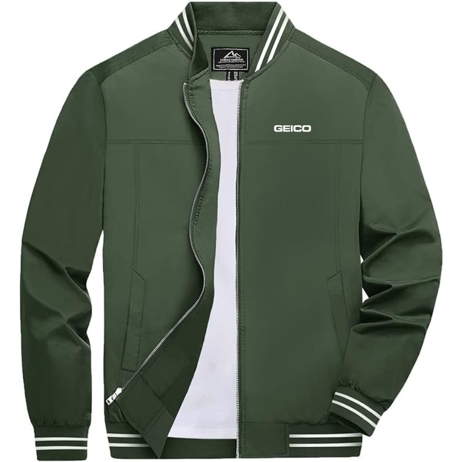 Men's Geico Lightweight Zip-Up Bomber Jacket with Ribbed Collar and Cuffs Versatile Casual Outerwear