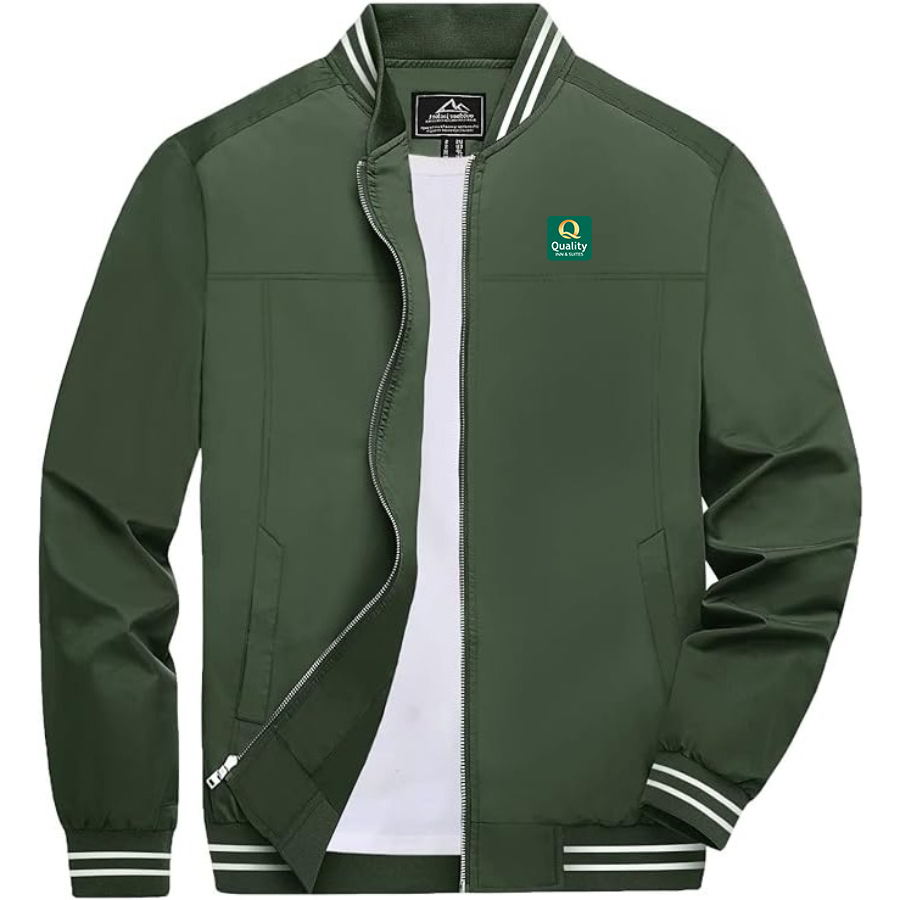 Men's Quality Inn & Suites Lightweight Zip-Up Bomber Jacket with Ribbed Collar and Cuffs Versatile Casual Outerwear