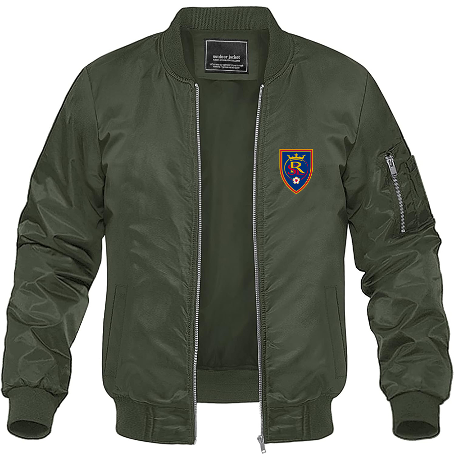 Men's Real Salt Lake Soccer Lightweight Bomber Jacket Windbreaker Softshell Varsity Jacket