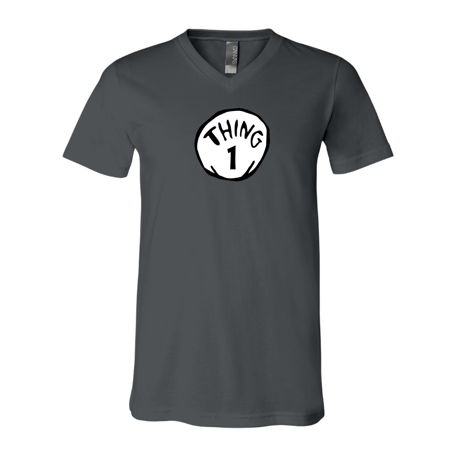 Men's Dr. Suess Thing 1 BELLA CANVAS Jersey V-Neck Tee