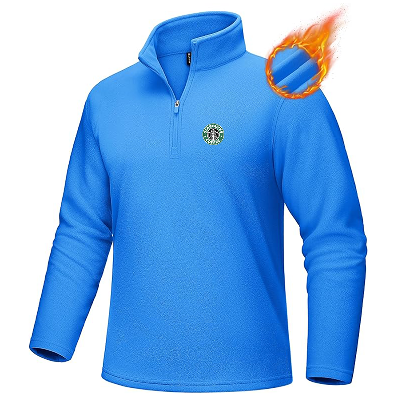Men's Starbucks Coffee MAGCOMSEN Quarter-Zip Pullover Polar Fleece Sweatshirt Stand Collar Long Sleeve Shirt for Men Thermal Winter Fall