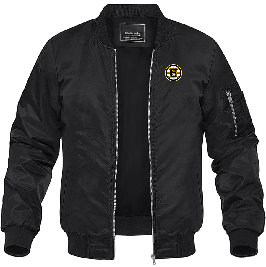 Men's NHL Boston Bruins Lightweight Bomber Jacket Windbreaker Softshell Varsity Jacket