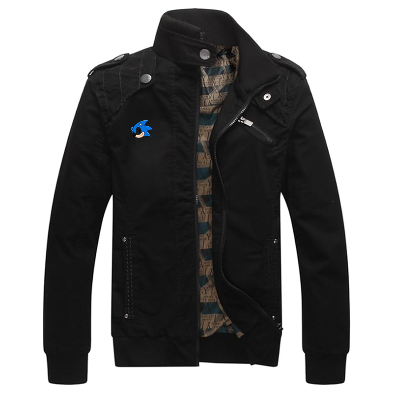 Men's Sonic the Hedgehog Dwar Casual Washed Cotton Military Outdoor Jackets with Shoulder Straps