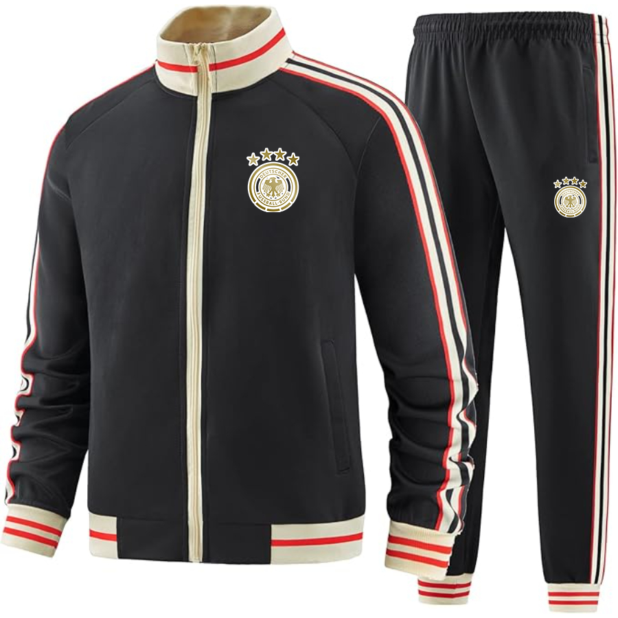 Men's Germany soccer Two-Piece Designer Tracksuit with Bold Striped Accents and Zippered Front Elevated Athletic Wear