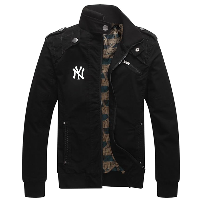 Men's New York NY Yankees Dwar Casual Washed Cotton Military Outdoor Jackets with Shoulder Straps