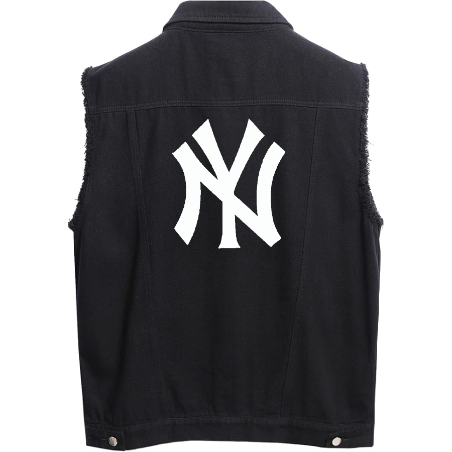 Men's New York NY Yankees Sleeveless Distressed Denim Vest Rugged Black Jean Jacket