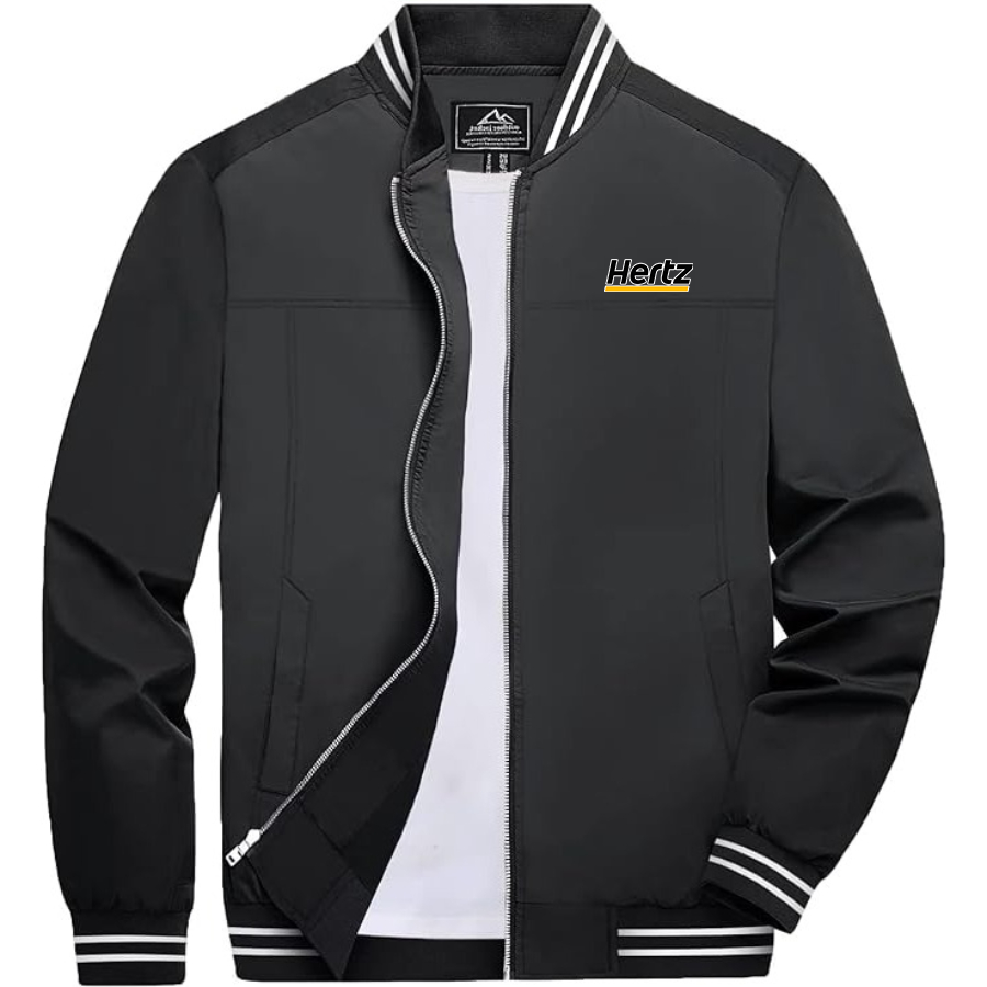 Men's Hertz Lightweight Zip-Up Bomber Jacket with Ribbed Collar and Cuffs Versatile Casual Outerwear