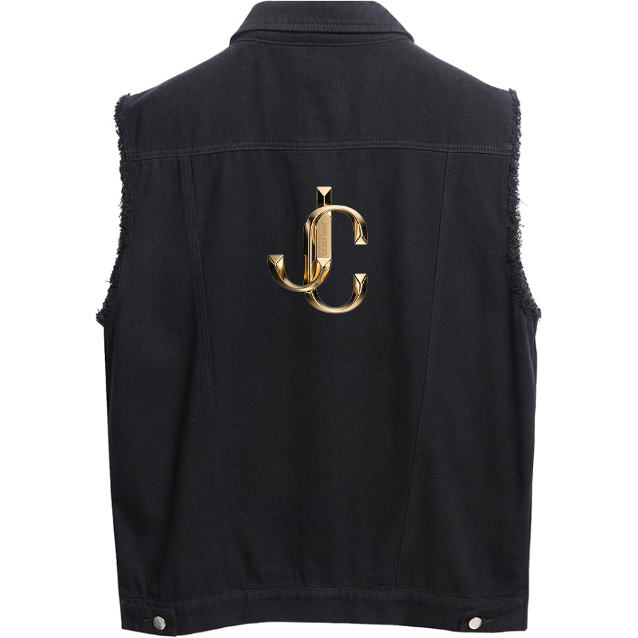 Men's Jimmy Choo Sleeveless Distressed Denim Vest Rugged Black Jean Jacket
