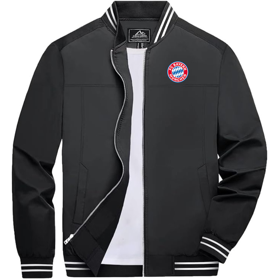 Men's FC Bayern Munich Lightweight Zip-Up Bomber Jacket with Ribbed Collar and Cuffs Versatile Casual Outerwear