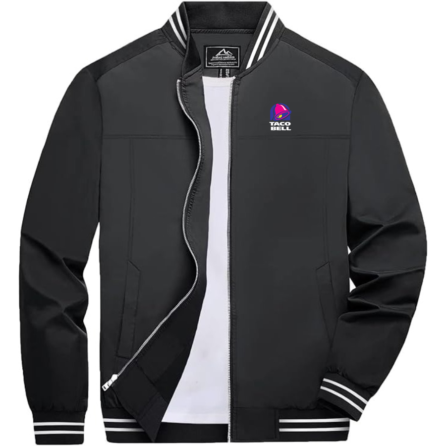 Men's Taco Bell Lightweight Zip-Up Bomber Jacket with Ribbed Collar and Cuffs Versatile Casual Outerwear