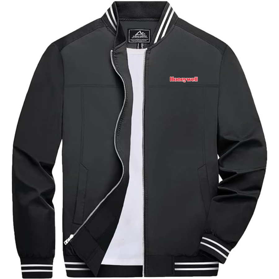 Men's Honeywell Lightweight Zip-Up Bomber Jacket with Ribbed Collar and Cuffs Versatile Casual Outerwear