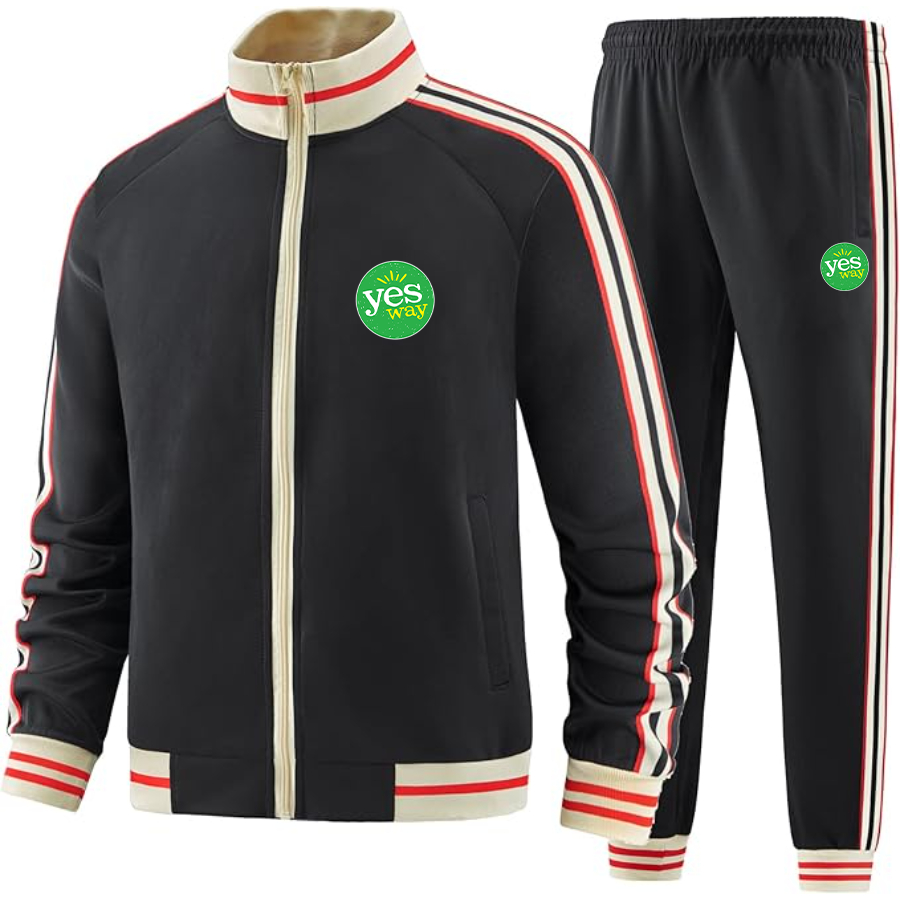 Men's Yes Way Two-Piece Designer Tracksuit with Bold Striped Accents and Zippered Front Elevated Athletic Wear