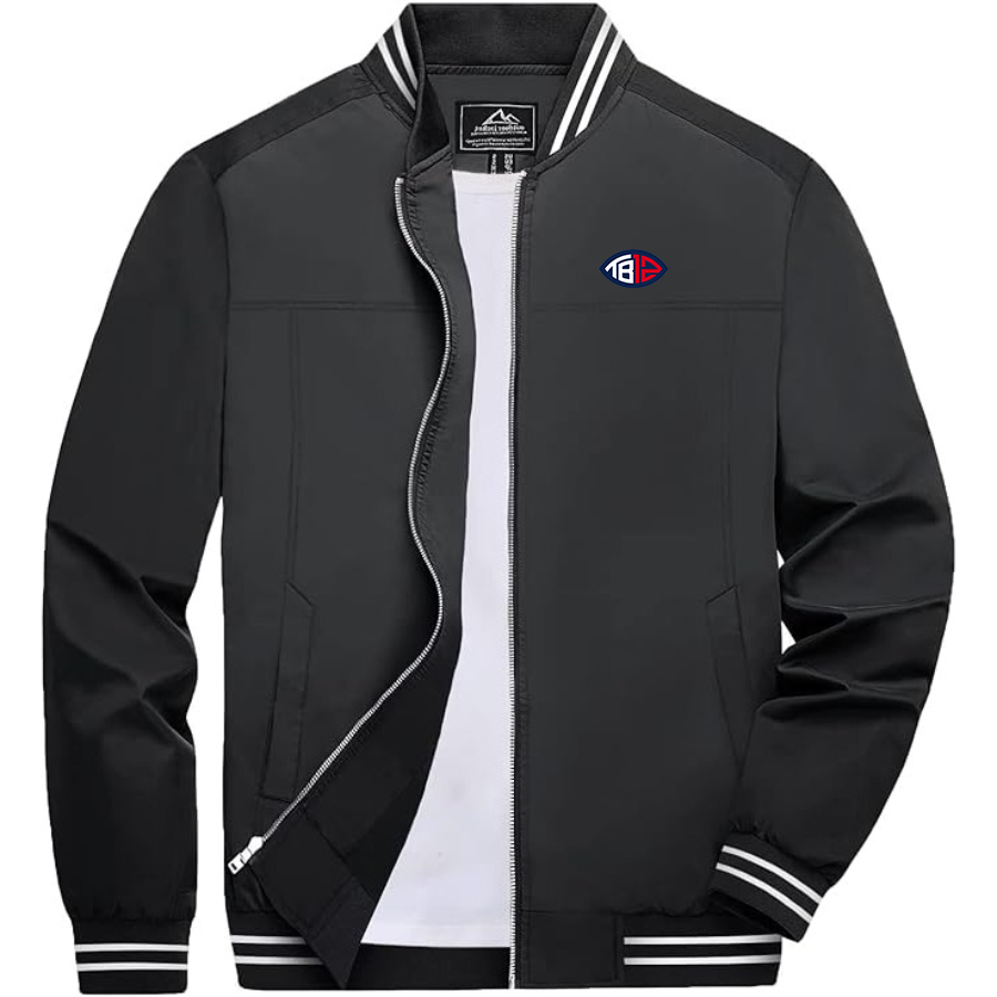 Men's Tom Brady 12 Lightweight Zip-Up Bomber Jacket with Ribbed Collar and Cuffs Versatile Casual Outerwear