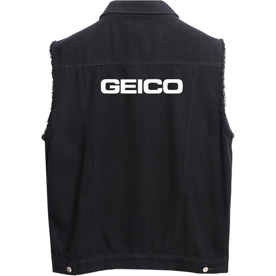 Men's Geico Sleeveless Distressed Denim Vest Rugged Black Jean Jacket