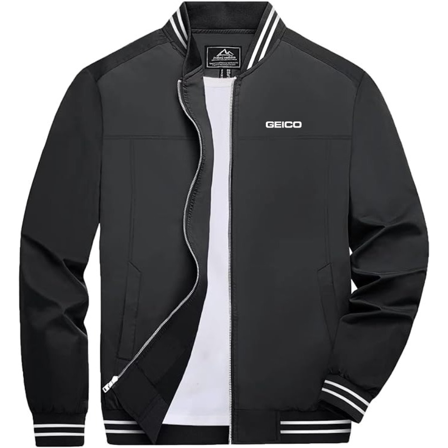 Men's Geico Lightweight Zip-Up Bomber Jacket with Ribbed Collar and Cuffs Versatile Casual Outerwear