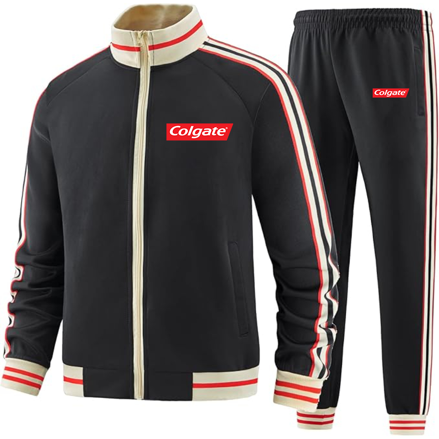 Men's Colgate Two-Piece Designer Tracksuit with Bold Striped Accents and Zippered Front Elevated Athletic Wear