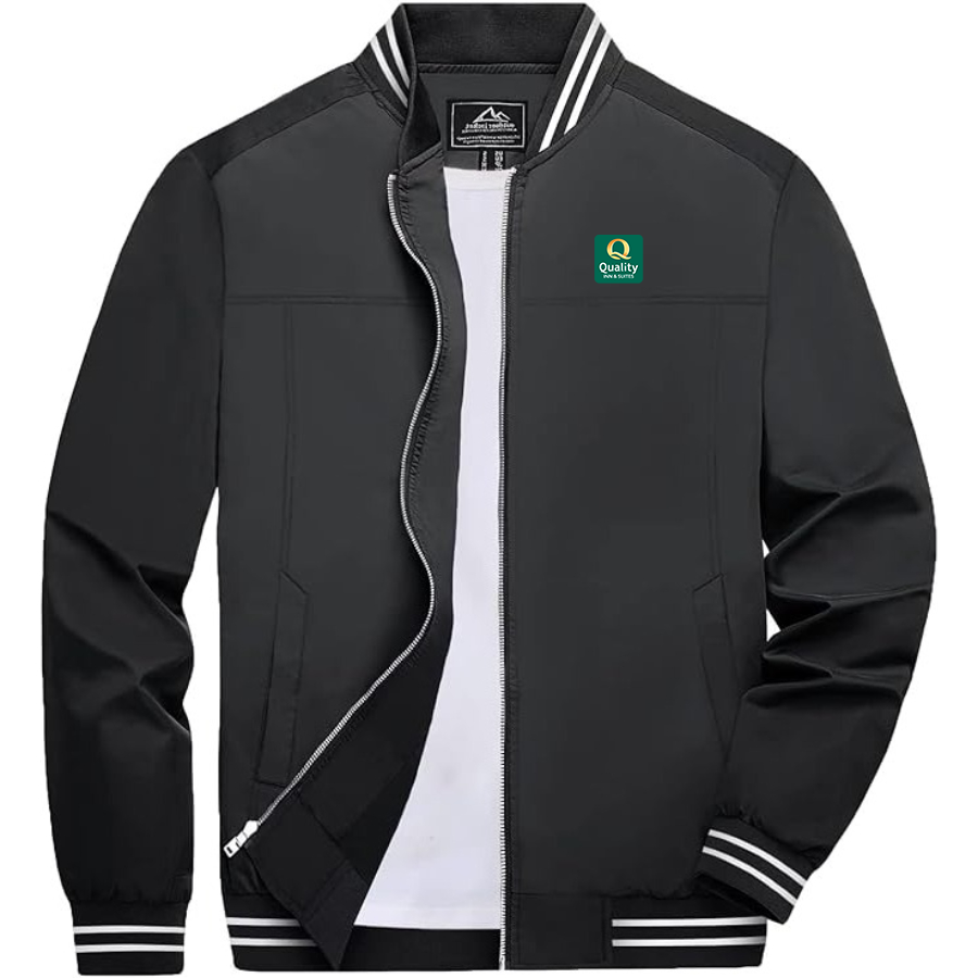 Men's Quality Inn & Suites Lightweight Zip-Up Bomber Jacket with Ribbed Collar and Cuffs Versatile Casual Outerwear