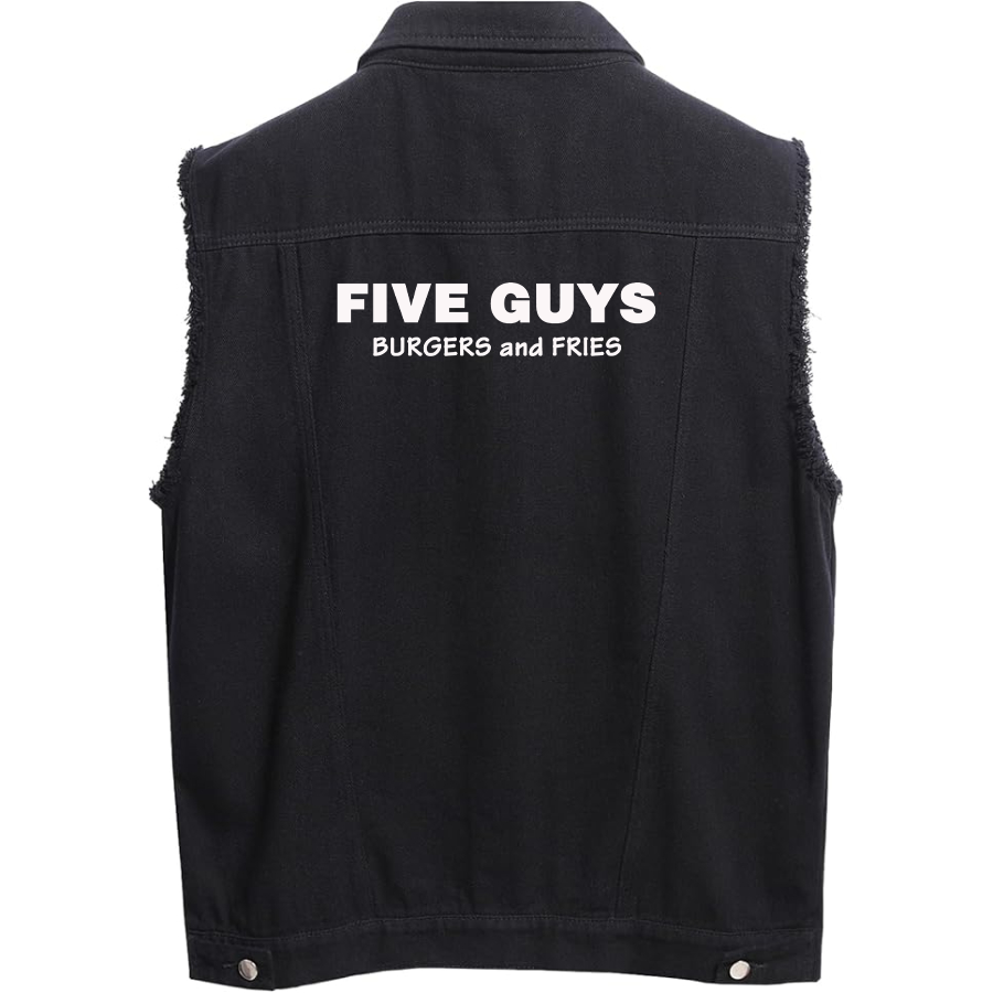 Men's Five Guys Sleeveless Distressed Denim Vest Rugged Black Jean Jacket