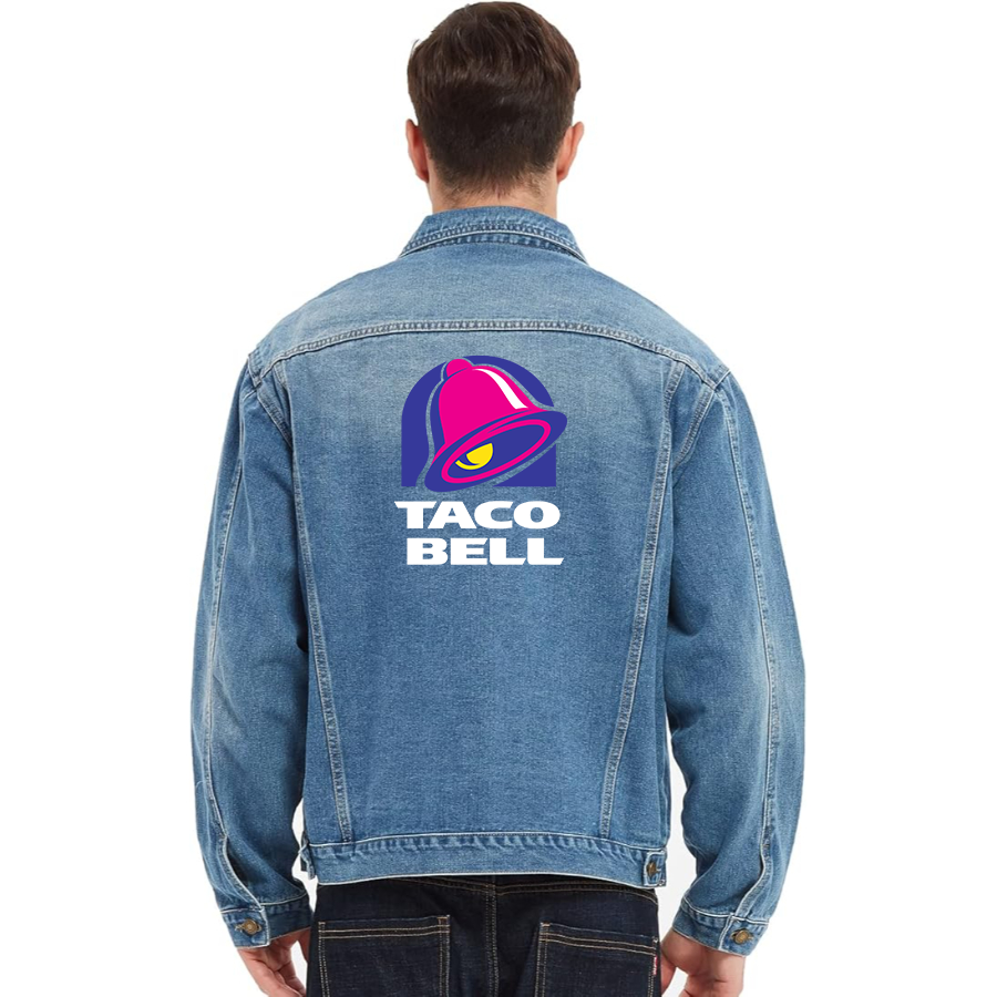 Men's Taco Bell Vintage Distressed Denim Jacket Stylish Casual Jean Outerwear