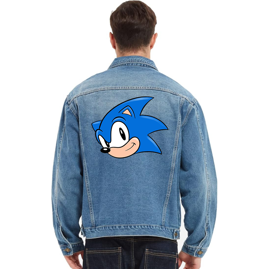 Men's Sonic the Hedgehog Vintage Distressed Denim Jacket Stylish Casual Jean Outerwear