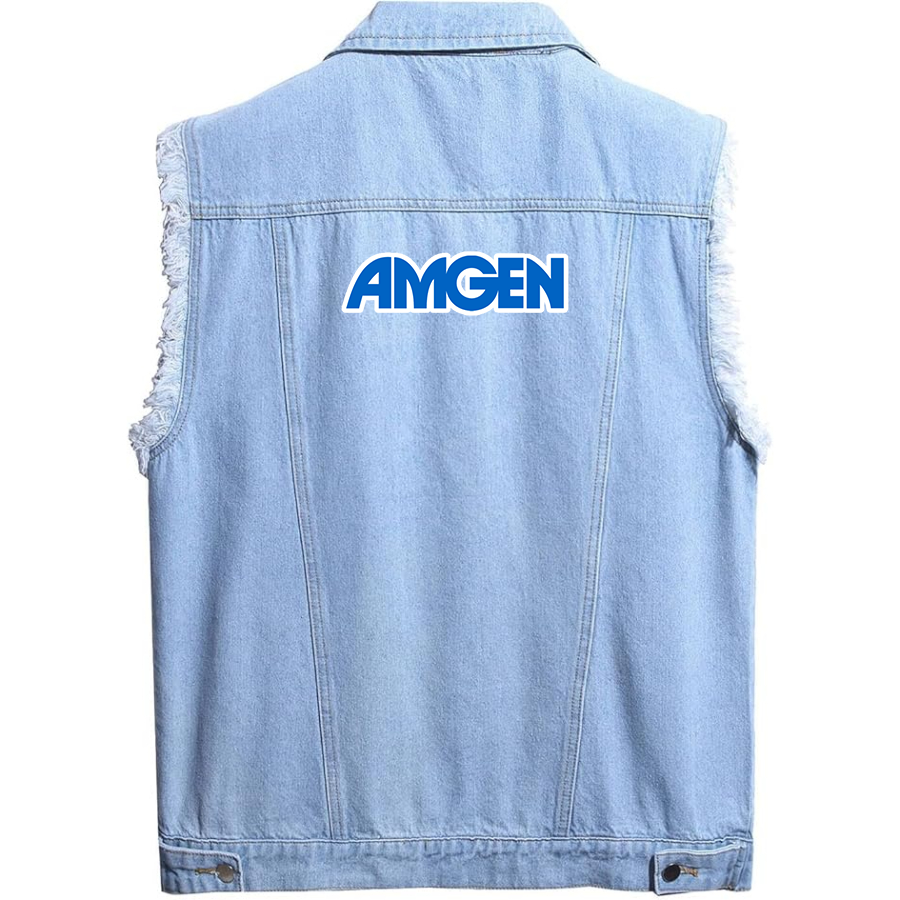 Men's Amgen Sleeveless Distressed Denim Vest Rugged Black Jean Jacket