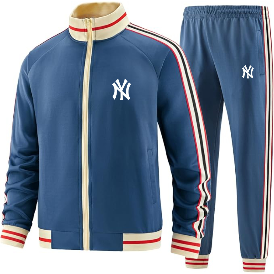 Men's New York NY Yankees Two-Piece Designer Tracksuit with Bold Striped Accents and Zippered Front Elevated Athletic Wear