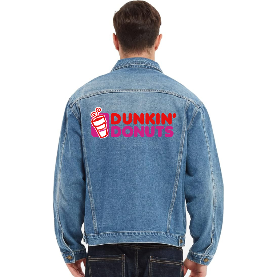 Men's Dunkin Donuts Vintage Distressed Denim Jacket Stylish Casual Jean Outerwear