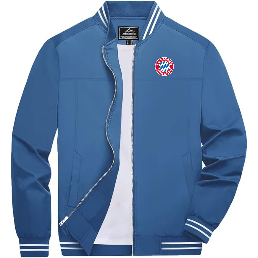 Men's FC Bayern Munich Lightweight Zip-Up Bomber Jacket with Ribbed Collar and Cuffs Versatile Casual Outerwear