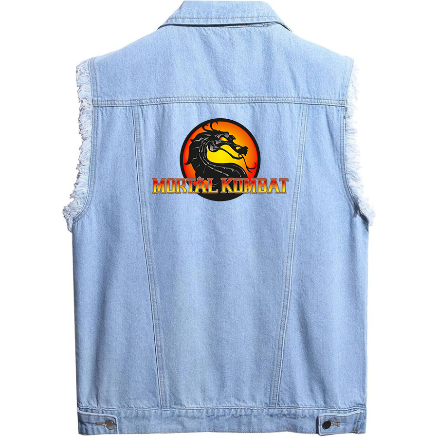 Men's Mortal Kombat Sleeveless Distressed Denim Vest Rugged Black Jean Jacket