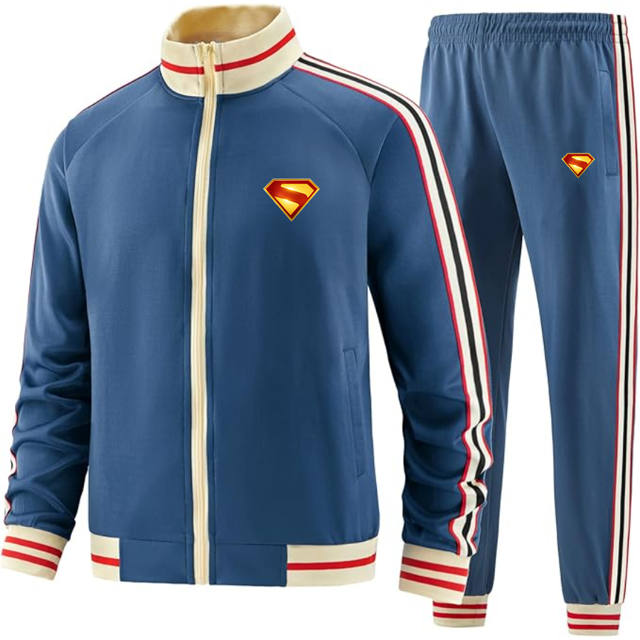 Men's Superman 2025 Two-Piece Designer Tracksuit with Bold Striped Accents and Zippered Front Elevated Athletic Wear