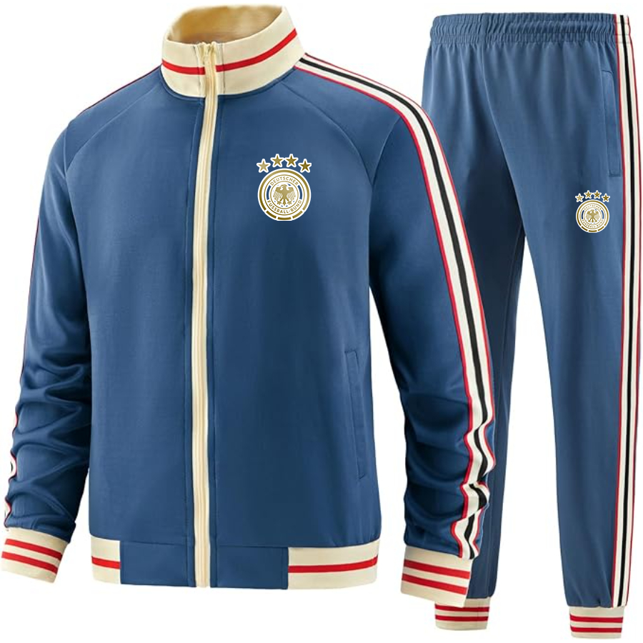 Men's Germany soccer Two-Piece Designer Tracksuit with Bold Striped Accents and Zippered Front Elevated Athletic Wear
