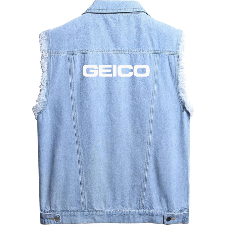 Men's Geico Sleeveless Distressed Denim Vest Rugged Black Jean Jacket