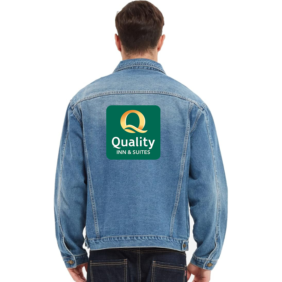Men's Quality Inn & Suites Vintage Distressed Denim Jacket Stylish Casual Jean Outerwear