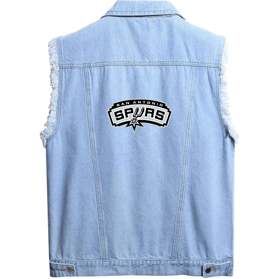 Men's San Antonio Spurs Sleeveless Distressed Denim Vest Rugged Black Jean Jacket