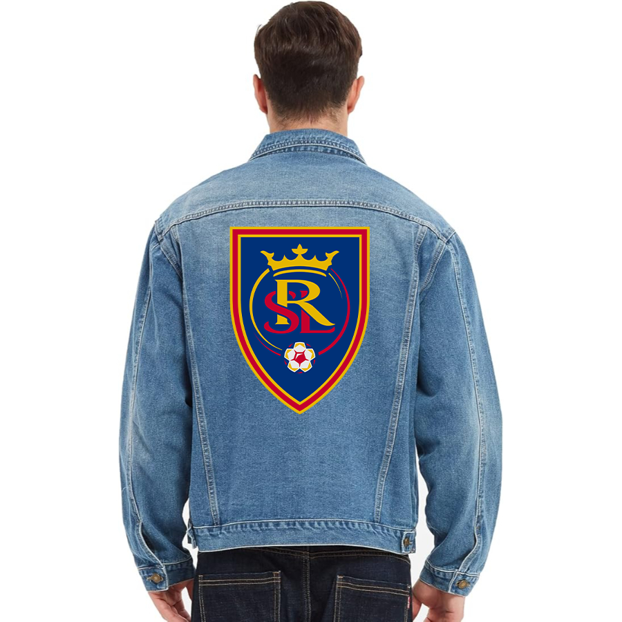 Men's Real Salt Lake Soccer Vintage Distressed Denim Jacket Stylish Casual Jean Outerwear