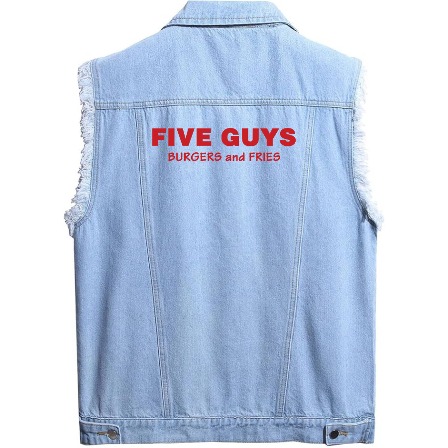 Men's Five Guys Sleeveless Distressed Denim Vest Rugged Black Jean Jacket