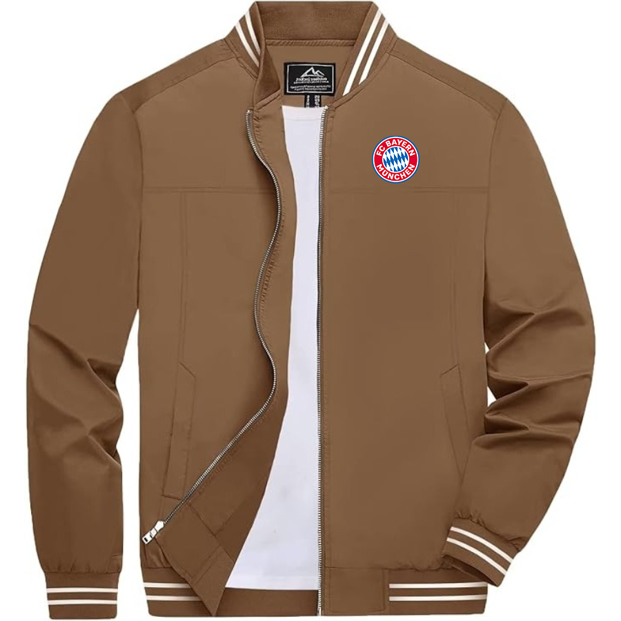 Men's FC Bayern Munich Lightweight Zip-Up Bomber Jacket with Ribbed Collar and Cuffs Versatile Casual Outerwear