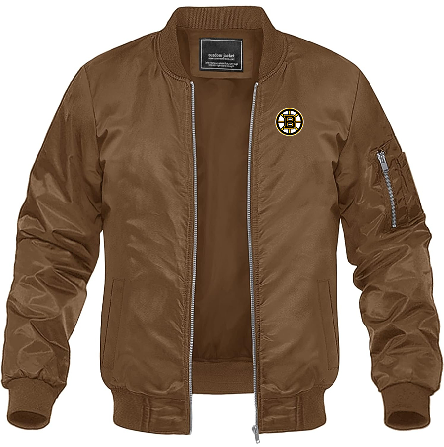Men's NHL Boston Bruins Lightweight Bomber Jacket Windbreaker Softshell Varsity Jacket