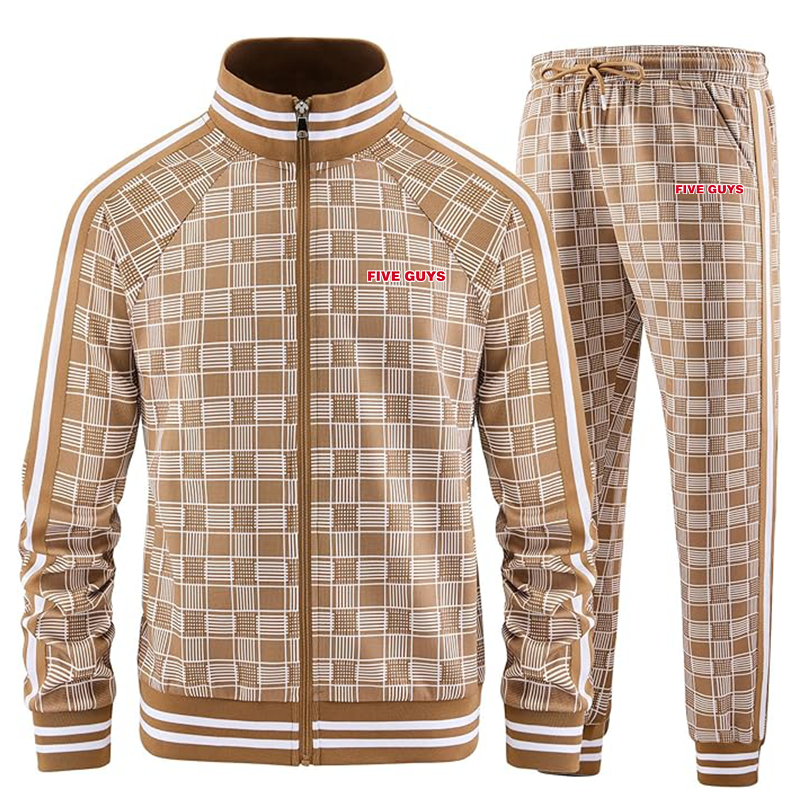 Men's Five Guys Tracksuits Full-zip Long Sleeve Plaid Track Jackets and Pants 2 Piece