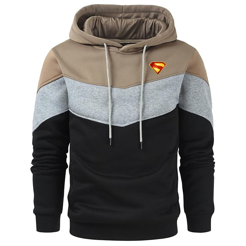 Men's Superman 2025 Gesean Novelty Color Block Pullover Fleece Hoodie Long Sleeve Casual Sweatshirt with Pocket
