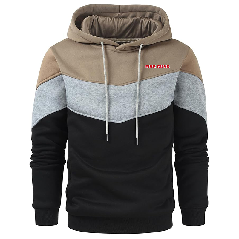 Men's Five Guys Gesean Novelty Color Block Pullover Fleece Hoodie Long Sleeve Casual Sweatshirt with Pocket