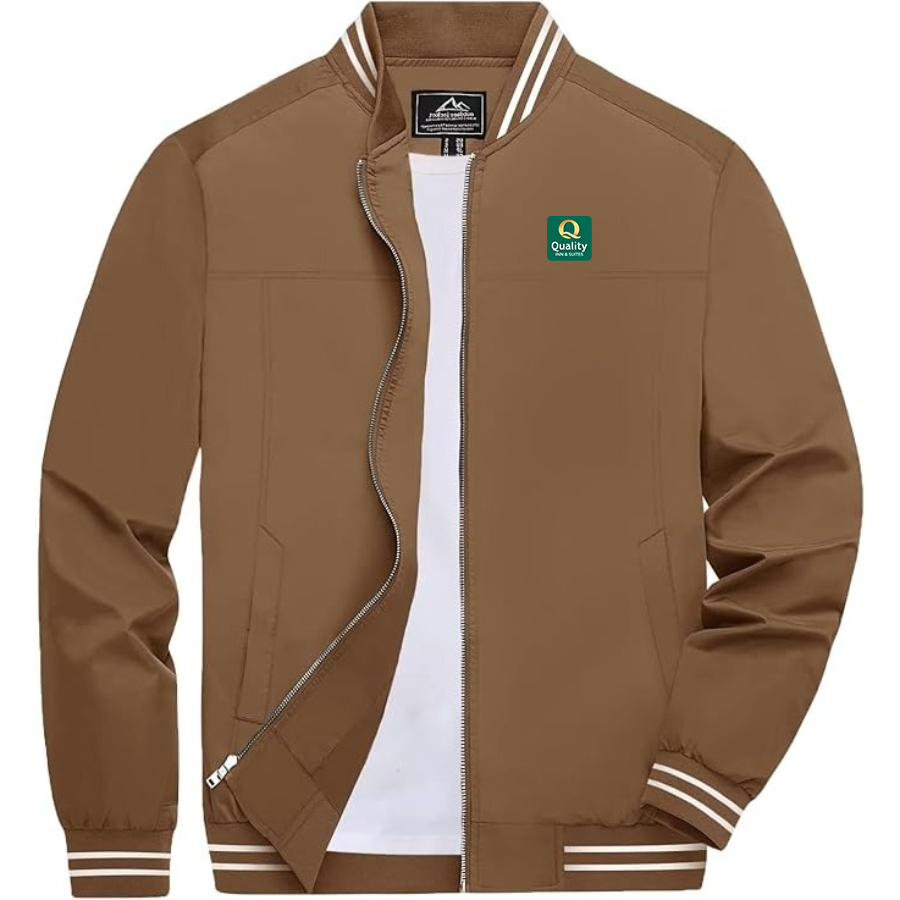 Men's Quality Inn & Suites Lightweight Zip-Up Bomber Jacket with Ribbed Collar and Cuffs Versatile Casual Outerwear